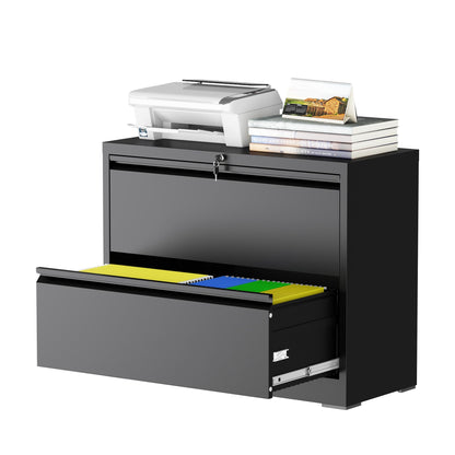 FOSTOKO 2 Drawer Lateral File Cabinet with Lock, Metal File Cabinets for Home Office, Steel Heavy-Duty Filing Storage Cabinet for Letters/Legal/A4 (Require Assembly, Black)