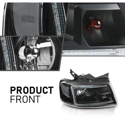 LED DRL Headlight Assembly Front Headlamp,Compatible with Ford F150 2004-2008,Fit Lincoln Mark LT 2006-2008,NOT Fit 2004 F150 Heritage/Flareside Beds Models,Clear Lens Black Housing Clear Reflector