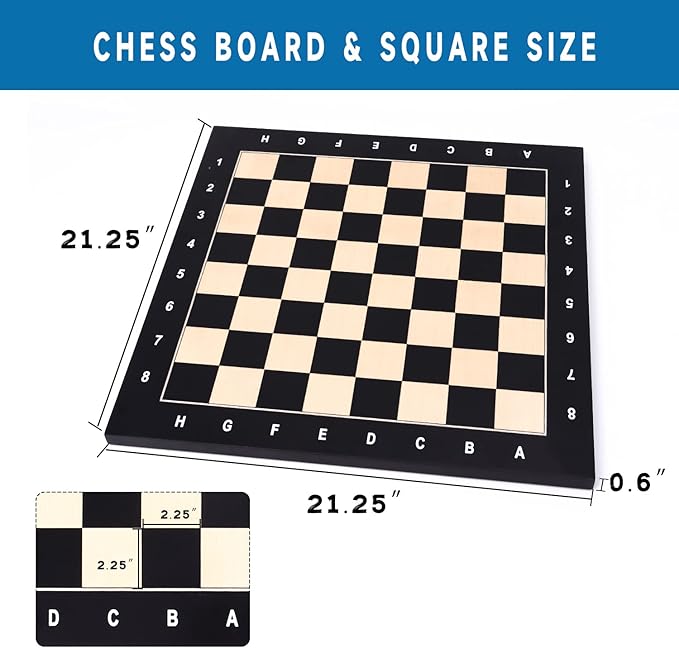 GSE Games &amp Sports Expert Professional Tournament Chess Board Only Beech &amp Maple Inlaid Chessboard Chess Board for Beginners Kids Adults (Extra Large: 21.25/ Square: 2.25 Black)