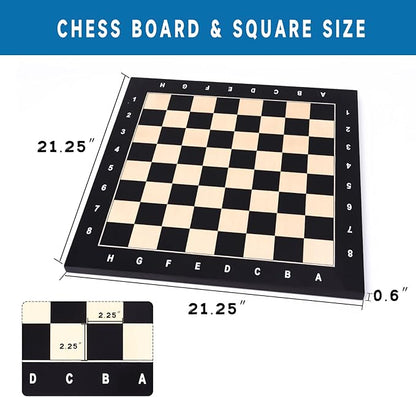 GSE Games &amp Sports Expert Professional Tournament Chess Board Only Beech &amp Maple Inlaid Chessboard Chess Board for Beginners Kids Adults (Extra Large: 21.25/ Square: 2.25 Black)