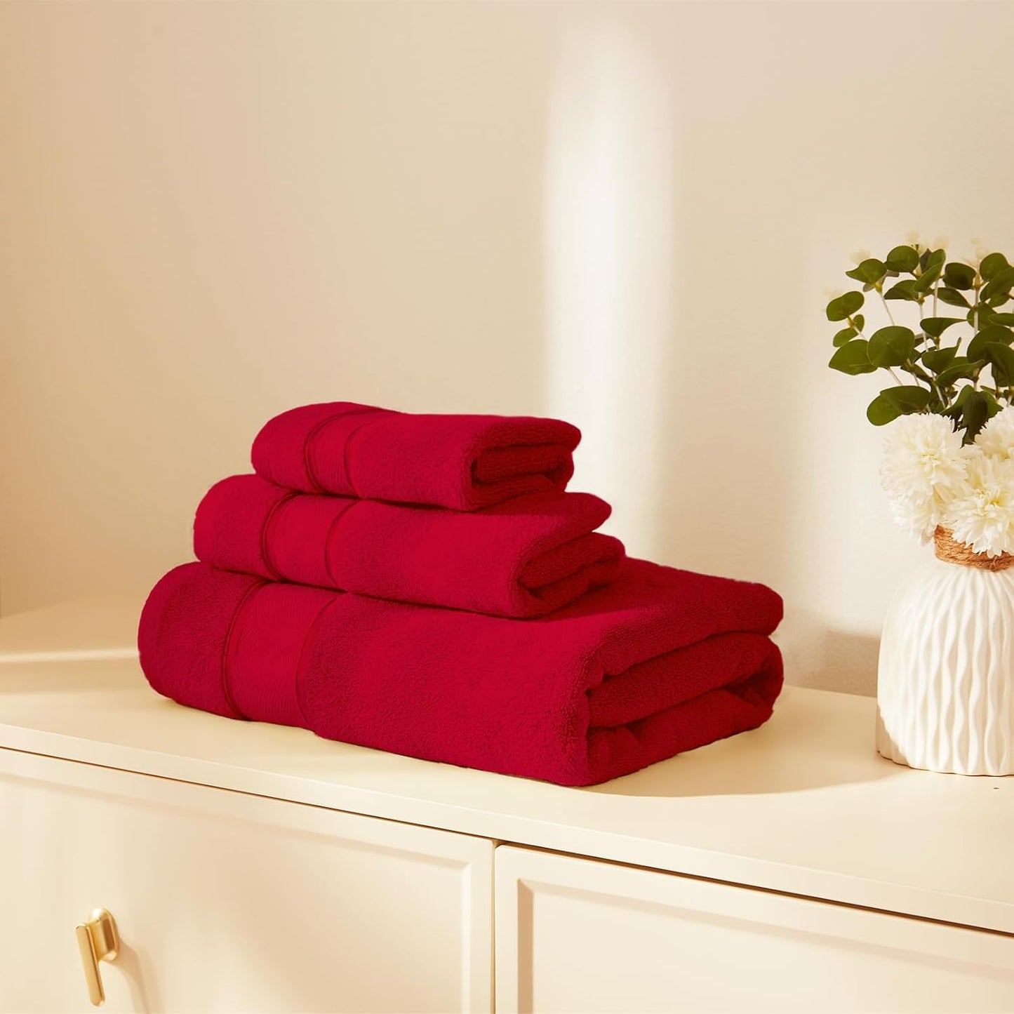 Marvione 6-Piece Bath Towels Set | 100% Turkish Cotton, Highly Absorbent & Soft - Red