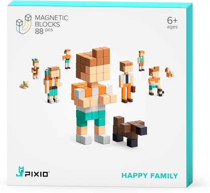 PIXIO Happy Family - Magnetic Building Blocks for Kids Over 6 Years Pixel Art STEM Magnet Toys for Kids Ages 8-12 Portable Magnetic Blocks for Creativity - 162 pcs