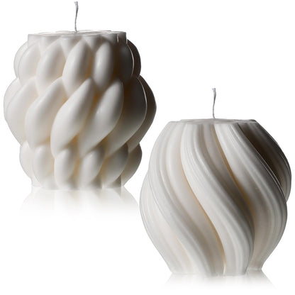 Threlaco 2 Pcs Decorative Pillar Candles Modern Aesthetic Knot Ball Swirl Candles Scented Soy Wax Ribbed Decor for Home Shelf Table Room Decor Christmas Holiday Housewarming Gift