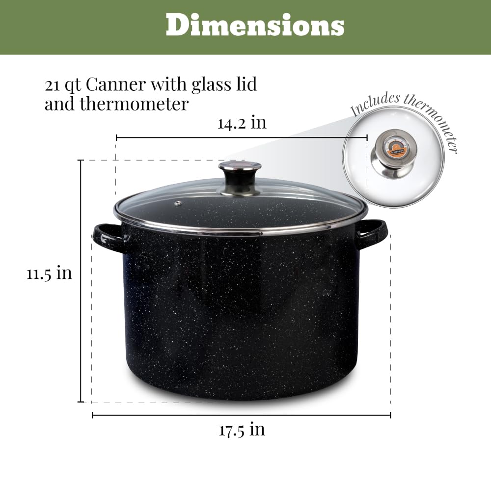 Granite Ware 21.5 Qt Heavy Gauge - 9 Piece water bath canning pot (Speckled Black) with canning toolset, rack and preserving kettle.