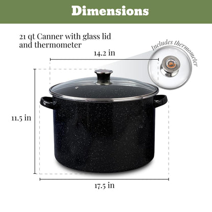 Granite Ware 21.5 Qt Heavy Gauge - 9 Piece water bath canning pot (Speckled Black) with canning toolset, rack and preserving kettle.