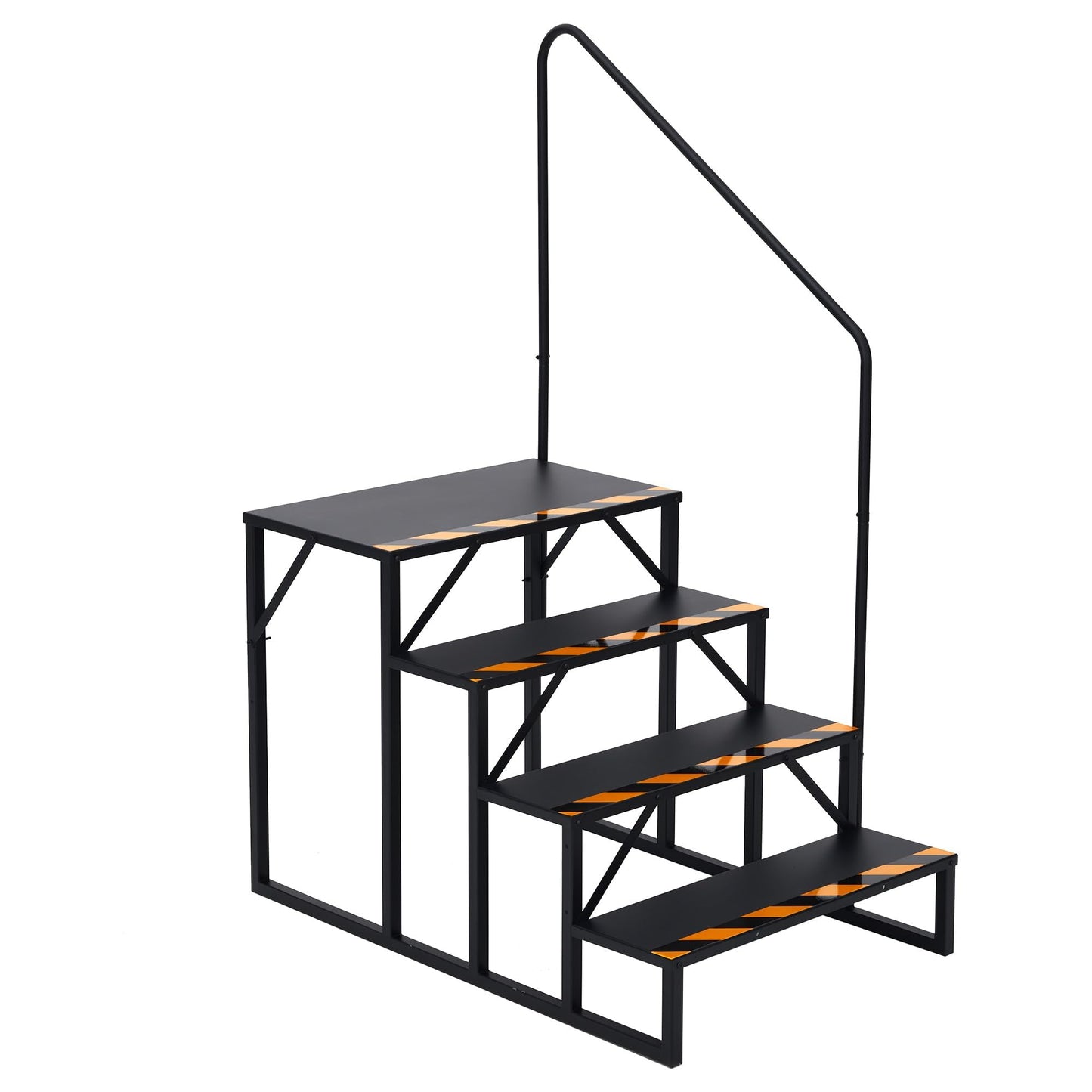 BouPower RV Steps with Handrail, 4 Steps RV Stairs w/Handrail, Wide Platform Steps for Hot Tub, Camper, Mobile Home & Porch, Safe Access for Elderly, Kids & Pets, Indoor/Outdoor Use