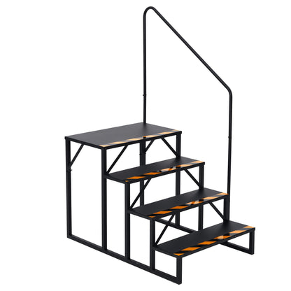 BouPower RV Steps with Handrail, 4 Steps RV Stairs w/Handrail, Wide Platform Steps for Hot Tub, Camper, Mobile Home & Porch, Safe Access for Elderly, Kids & Pets, Indoor/Outdoor Use