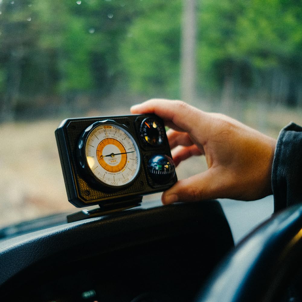Sun Company Navigat'r 6 - Six-Function Dashboard Instrument for Car and Truck | Altimeter, Barometer, Ball Compass, Thermometer, LED Light, Signal Mirror