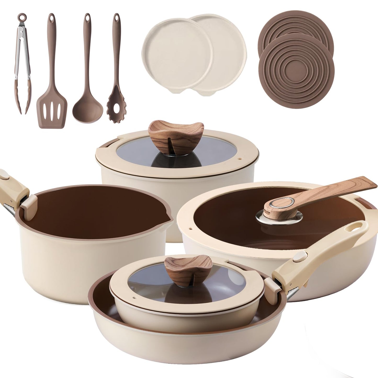 Portable Charcoal Grill and Pots & Pans Cookware Bundle - Compact Outdoor Cooking Set for Camping, Picnics, and Tailgating