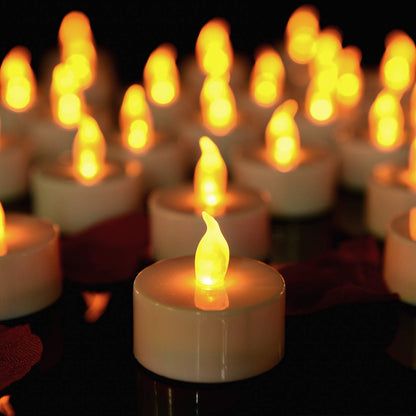Pandaing Lasts 2X Longer White Flameless Tealight Candles, 40 Pack, Batteries Included, Realistic Tea Lights Candles, Flickering Bright Tealights, Unscented Battery Operated Candles