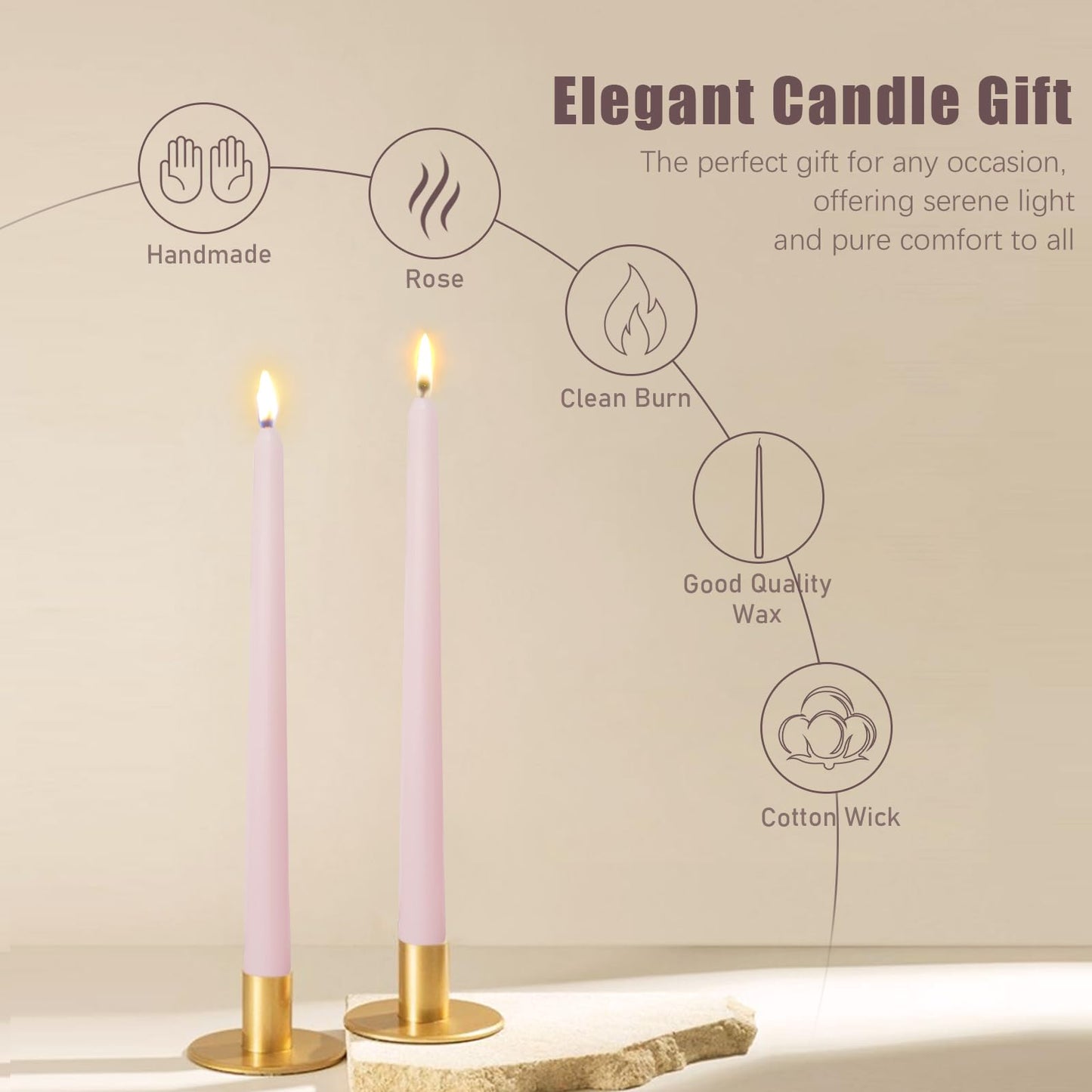 Candlesticks Long Taper Candle,Rose Scented 10 Inches Light Pink Candle Sticks Smokeless Tapered Candles for Home Décor Holiday Gifts