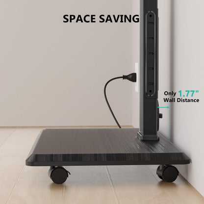 WALI Rolling TV Stand with Power Outlet, Mobile Tall TV Stand Mount on Wheels for 39-75 inch TV up to 110 lbs, Swivel Height Adjustable TV Cart with Wood Base for Bedroom(TVDVD-7PR), Black