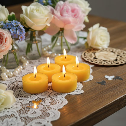 Tea Lights Yellow Tea Candles Set of 24 – Tealight Candles with Lemon Scent, Long Burning Handmade Tealights for Wedding Meditation Home Decor Gift