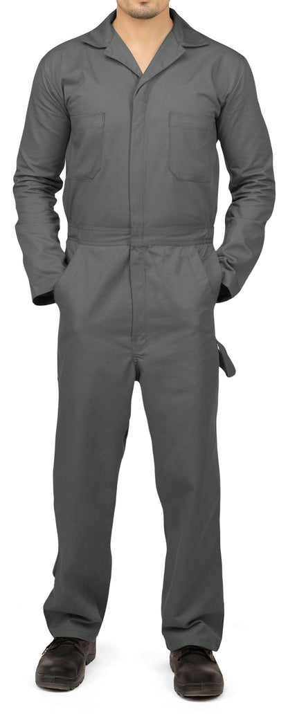 NY Threads Men’s Twill Coverall Relaxed Fit Long Sleeve Utility Work Wear, Small, Grey
