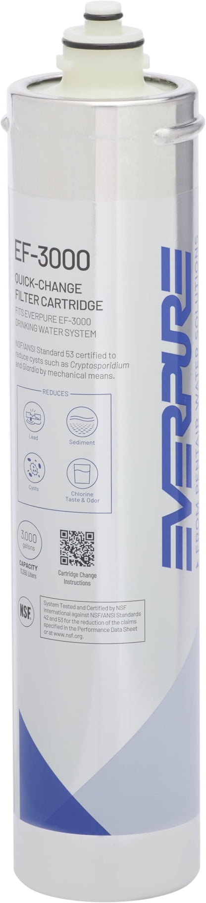 Pentair Everpure EF-3000 Quick-Change Filter Cartridge, EV985750, for Use in Everpure EF-3000 Full Flow Drinking Water System, 3,000 Gallon Capacity, 0.5 Micron