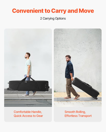 VEVOR Studio Equipment Trolley Case, 46.46 x 14.57 x 11.81 in / 118 x 37 x 30 cm, Rolling Camera Bag, Carrying Bag with Wheels Straps Padded Compartment Handle, for Light Stands, Tripods, Telescopes