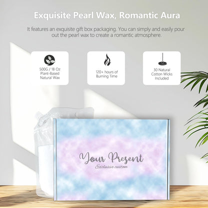 kitrax Pearled Candle 18 Oz - Nature Unscented Non Toxic Luxury Long Lasting Powder Candles - Lasts up to 120 Hours - Refillable Candle Sand with 30 Wicks for DIY Candle Making