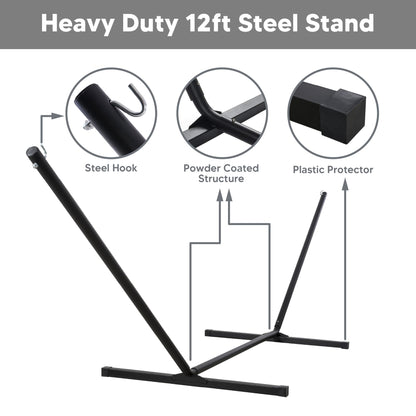 SUNCREAT Hammocks for Outside with Stand, Extra Large 2 Person Hammock with Stand, Carrying Bag, Dark Gray Drops