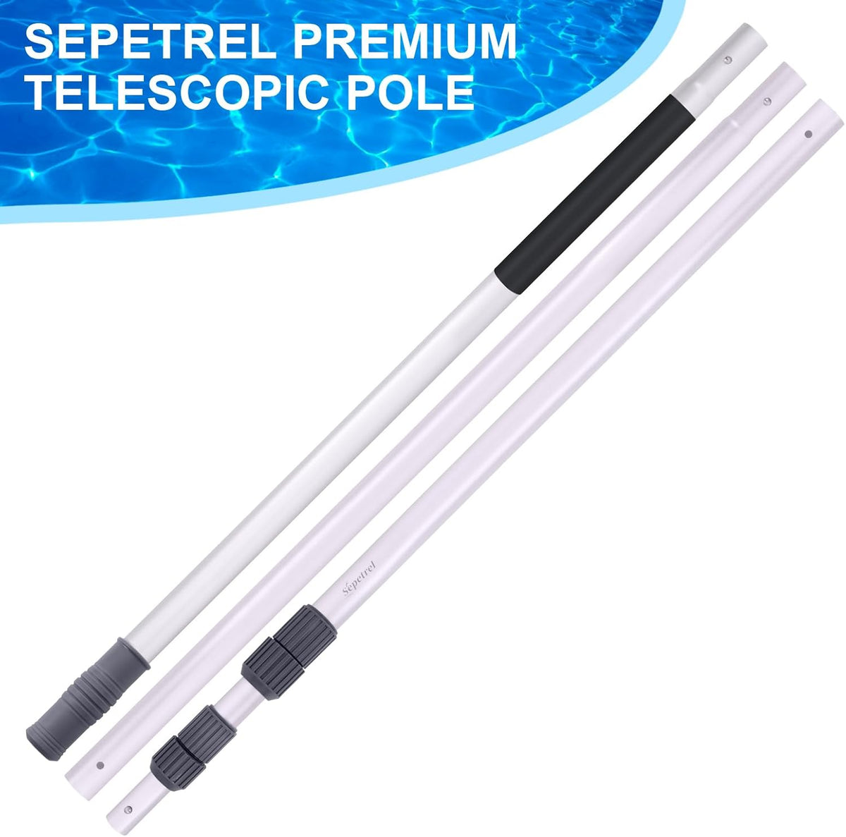 Sepetrel 15-Foot Telescoping Pool Pole - Upgraded Professional Design with Threaded Tips for Skimmer Net & Brush