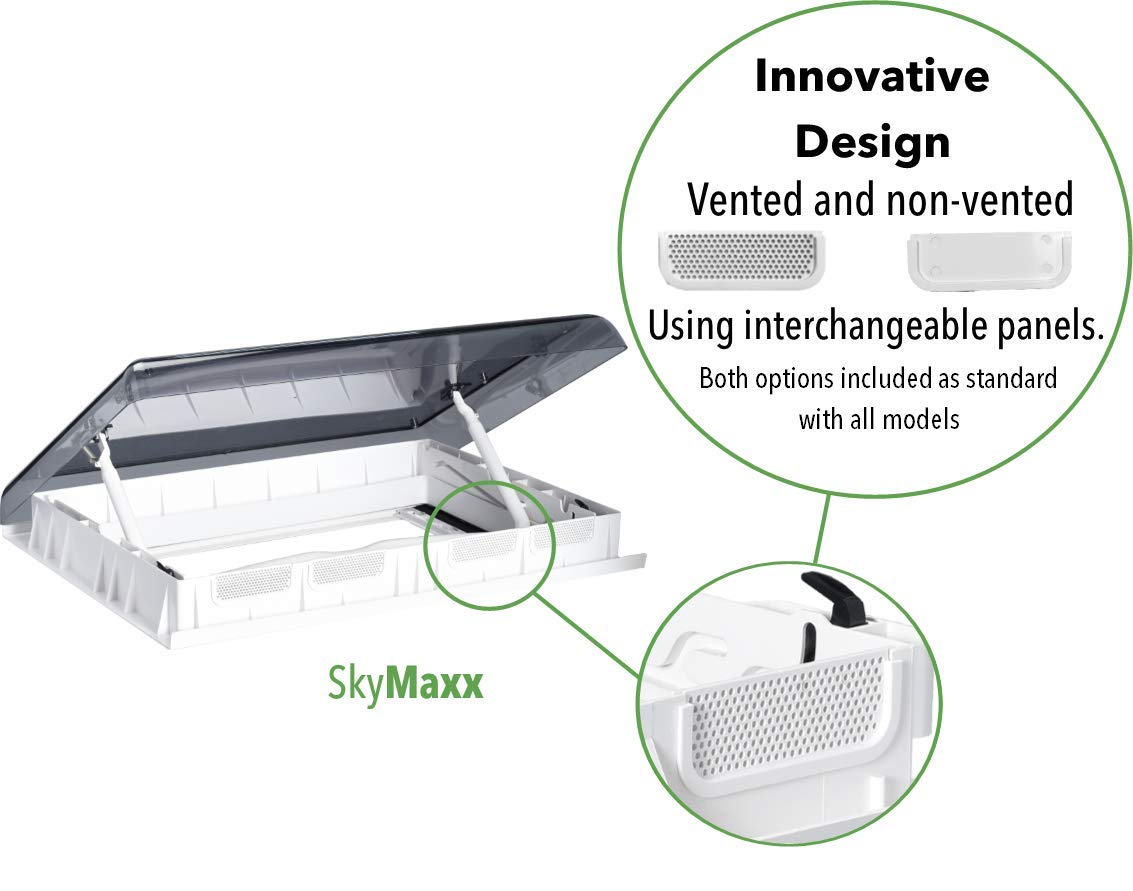 Maxxair SKYMAXX 00-97000I Skylight LX - Thick ROOF Manual Lift lid with 4 Open Positions -White Interior Frame
