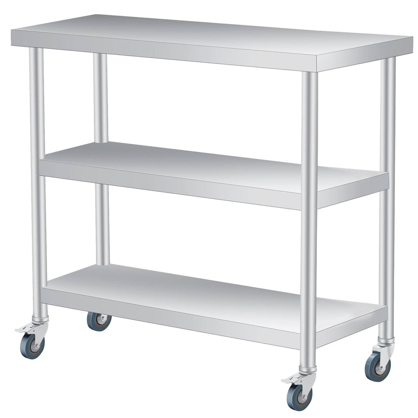 ExploreHorizon Stainless Steel Work Table with Wheels, 3-Shelf Commercial Food Prep Table 18x36x34 Inch, Rust-Resistant Metal Utility Table for Kitchen, Restaurant, Garage, Warehouse, Indoor, Outdoor