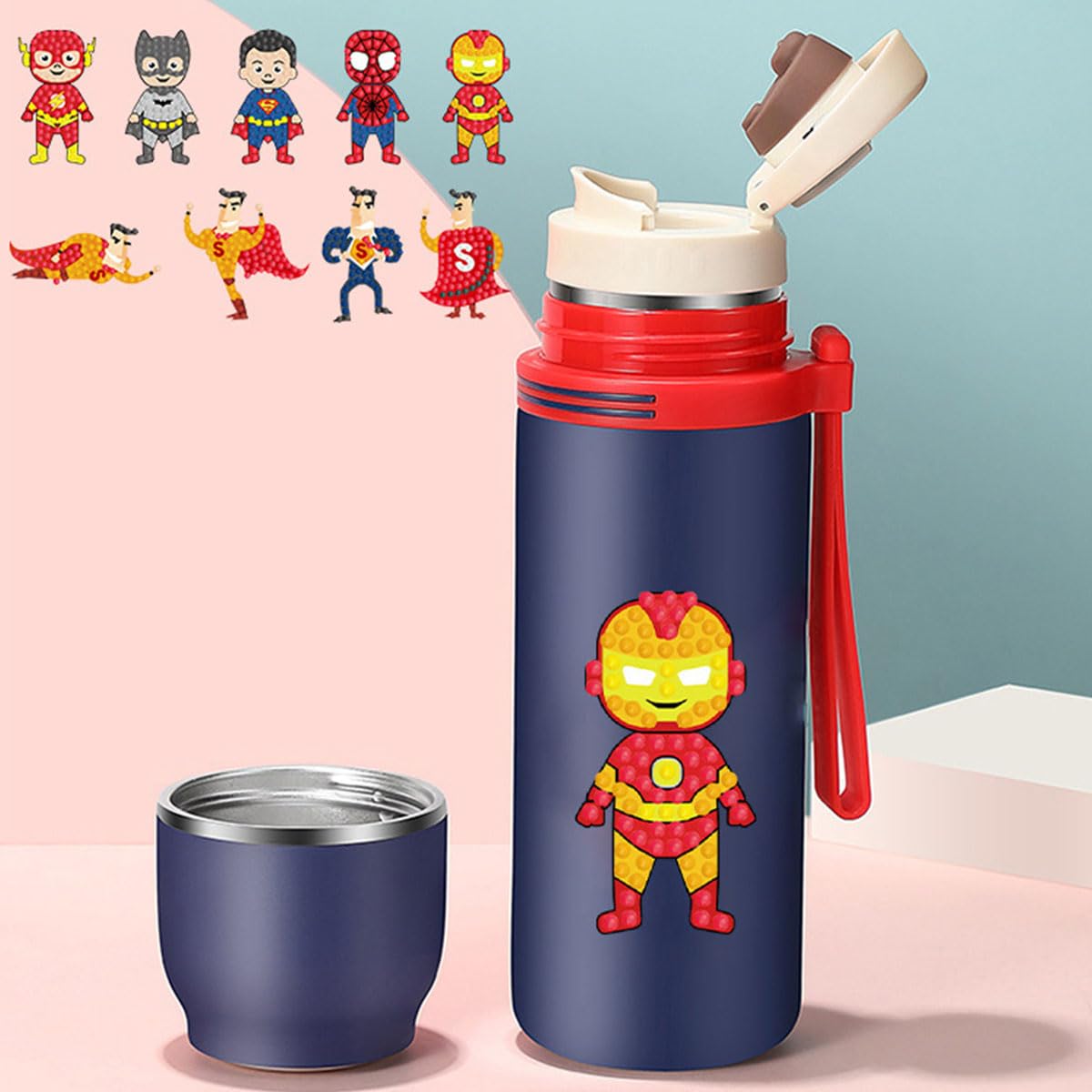 SHOWERRING 5D DIY Diamond Art Stickers Kits for Kids,Cartoon Gem Digital Art Painting Stickers Mosaic Craft Kit (Super Hero)