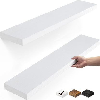 BAYKA Floating Shelves - Rustic White Wood Wall-Mounted Display Shelf | 22.5 Inches, 22 lbs Capacity