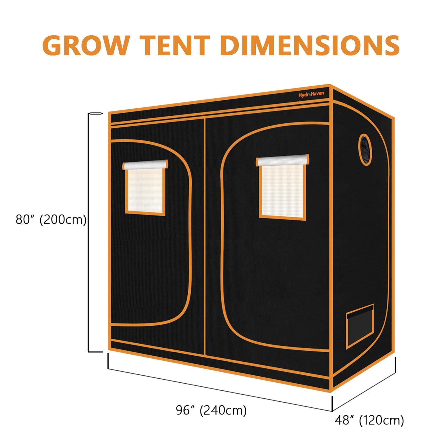 HydroHaven 8x4 Grow Tent Kit (96"x48"x80") - Heavy-Duty 600D Diamond Mylar Lining, 98% Reflective, Viewing Window & Waterproof Floor Tray for Hydroponics Indoor Growing