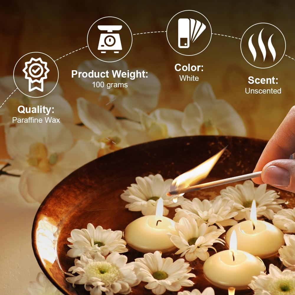 3 inch Floating Candles,24Pack White Dripless Wax Unscented Wax 13-15Hours Burning, Wedding Party Candles,for Centerpieces Suitable for Cylindrical Vases,Swimming Pool,Restaurant Decoration