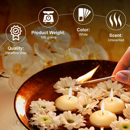 3 inch Floating Candles,24Pack White Dripless Wax Unscented Wax 13-15Hours Burning, Wedding Party Candles,for Centerpieces Suitable for Cylindrical Vases,Swimming Pool,Restaurant Decoration