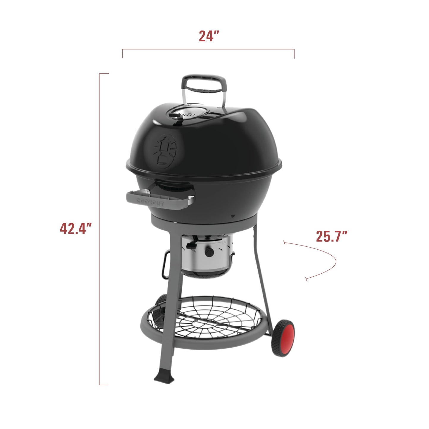 Coleman Cookout Kettle Charcoal Grill with 380-Sq. In. Total Cooking Surface, Removable Ash Collection System, Wheels, and Wire Shelf, Portable Charcoal Grill with Ventilation in Black