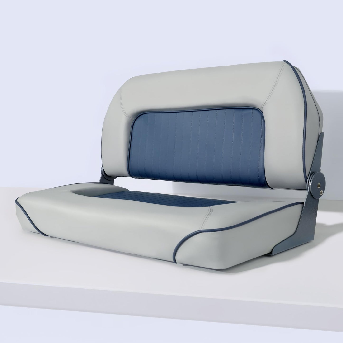 Boat Bench Seat,Low Back Double Folding Boat Seat,Seat for Bass Jon Fishing Boat(Deep Blue&Light Gray)