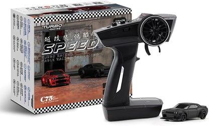 1:76 Turbo Racing Scale RC Sport Car Table Racing Remote Control Mini Model Car Full Proportional RTR Kit Toys (C75-black)