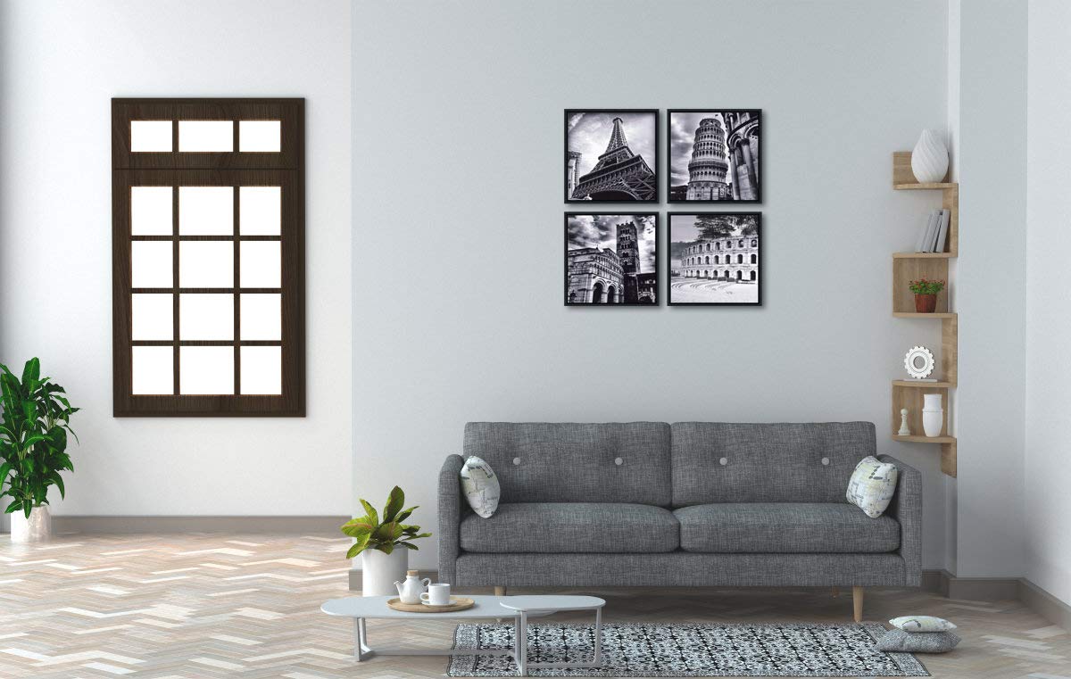 Wieco Art Architectures Modern 4 Panels Giclee Canvas Prints Europe Buildings Black and White Landscape Pictures Paintings on Canvas Wall Art Ready to Hang for Bedroom Home Office Decorations