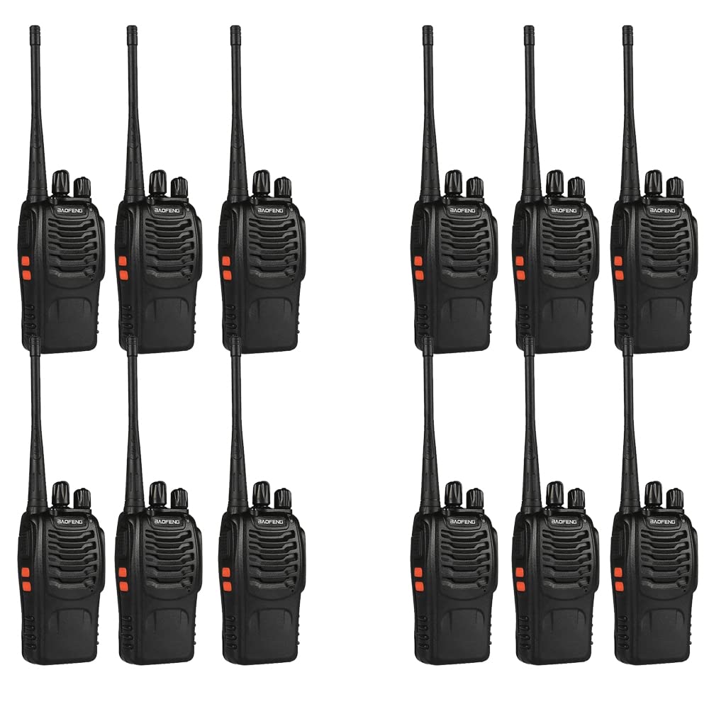 12 Pack BAOFENG BF-888S Walkie Talkies for Adults Long Range Handheld Two-Way Radios Rechargeable with Earpiece Mic,16 Channel Walky Talky with Flashlight for Team, School, Hunting, Skiing