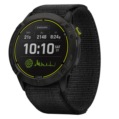 Garmin Fenix Enduro, Ultraperformance Multisport GPS Watch with Solar Charging Capabilities, Battery Life Up to 80 Hours in GPS Mode, Carbon Gray DLC Titanium with Black UltraFit Nylon Band