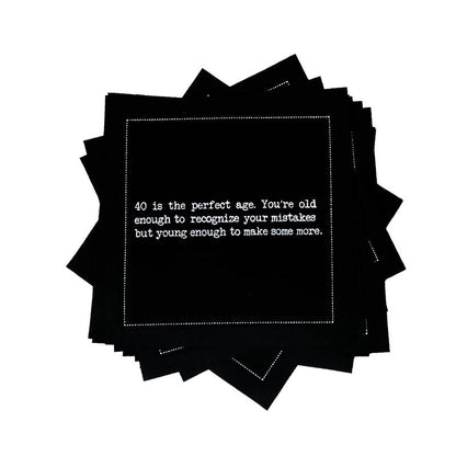 Five Star Funny 40th Birthday Quotes | Black Cotton Cocktail Napkins | 50 Luxury Disposable Beverage Napkins with Witty Bar Quotes | Drink Napkins for Parties, Bars, Weddings & Game Nights