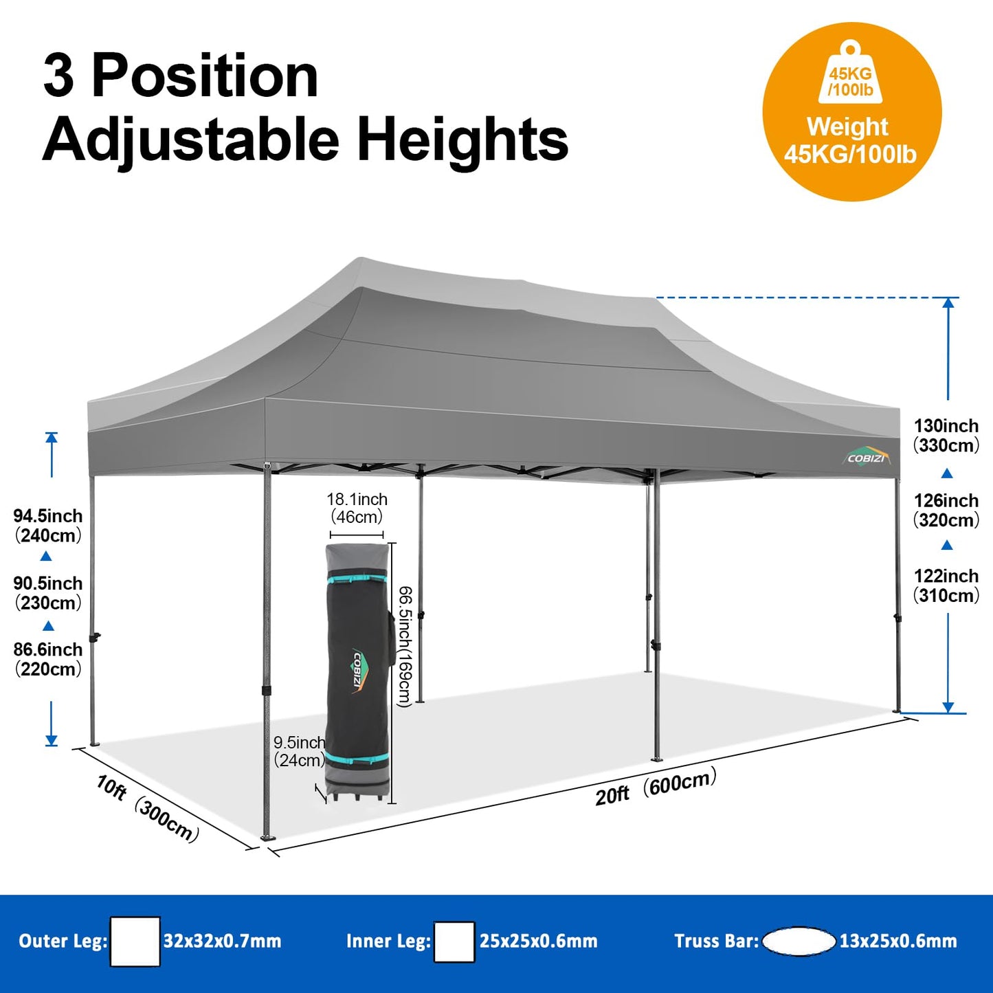 COBIZI 10x20 Pop up Canopy Tent 10x20 Canopy with 6 Sidewalls Waterproof Heavy Duty Commercial Tent for Parties Outdoor Garden Gazebo, Carry Bag with Wheel(10x20ft, Gray)