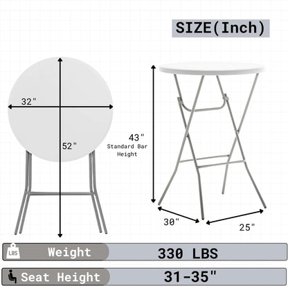 BTExpert 32” Round Bar Height Folding Table Set of 5 – 43” High Top Commercial Plastic Table, White Granite, Portable Heavy-Duty Cocktail Table for Wedding, Party, Event, Indoor Outdoor Use