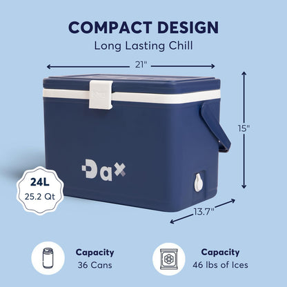 DA 12/26 Quart Small Portable Hard Cooler Ice Chest with Carry Handle, Keep Cool Up to 72 Hours, Lightweight Insulated Cooler for Lunch, Picnics, Camping, Travel (26QT Dark Blue)