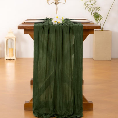 Socomi 3pcs Olive Green Summer Cheesecloth Table Runner Boho Rustic Gauze 120 inch 10FT Cheese Cloth Sheer Runner for Wedding Party Baby Shower Birthday Home Decor