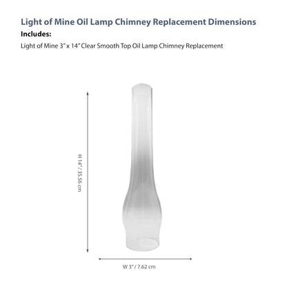 LIGHT OF MINE Oil Lamp Replacement Chimneys 3in x 14in Clear - Model PARE-CHIMN