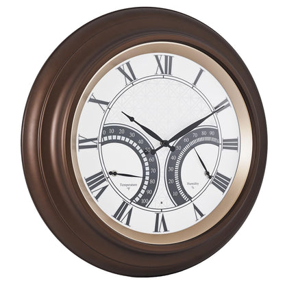 ANDY STAR 24 Inch Outdoor Clocks Waterproof,Large Outdoor Wall Clocks for Patio with Thermometer Combo, Silent Weatherproof Illuminated Metal Clock Battery Operated with Thermometer&Hygrometer, Bronze
