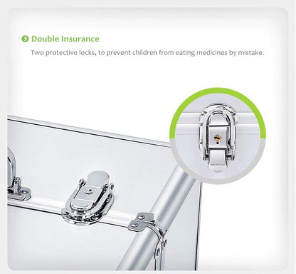 Nurth First Aid Kit Lockable First Aid Box Security Lock Medicine Storage Box with Portable Handle,Medication Lock Box 3 Tier Design/Precription Storage Box Large Space 14 × 9.8 × 11inch (Silver)