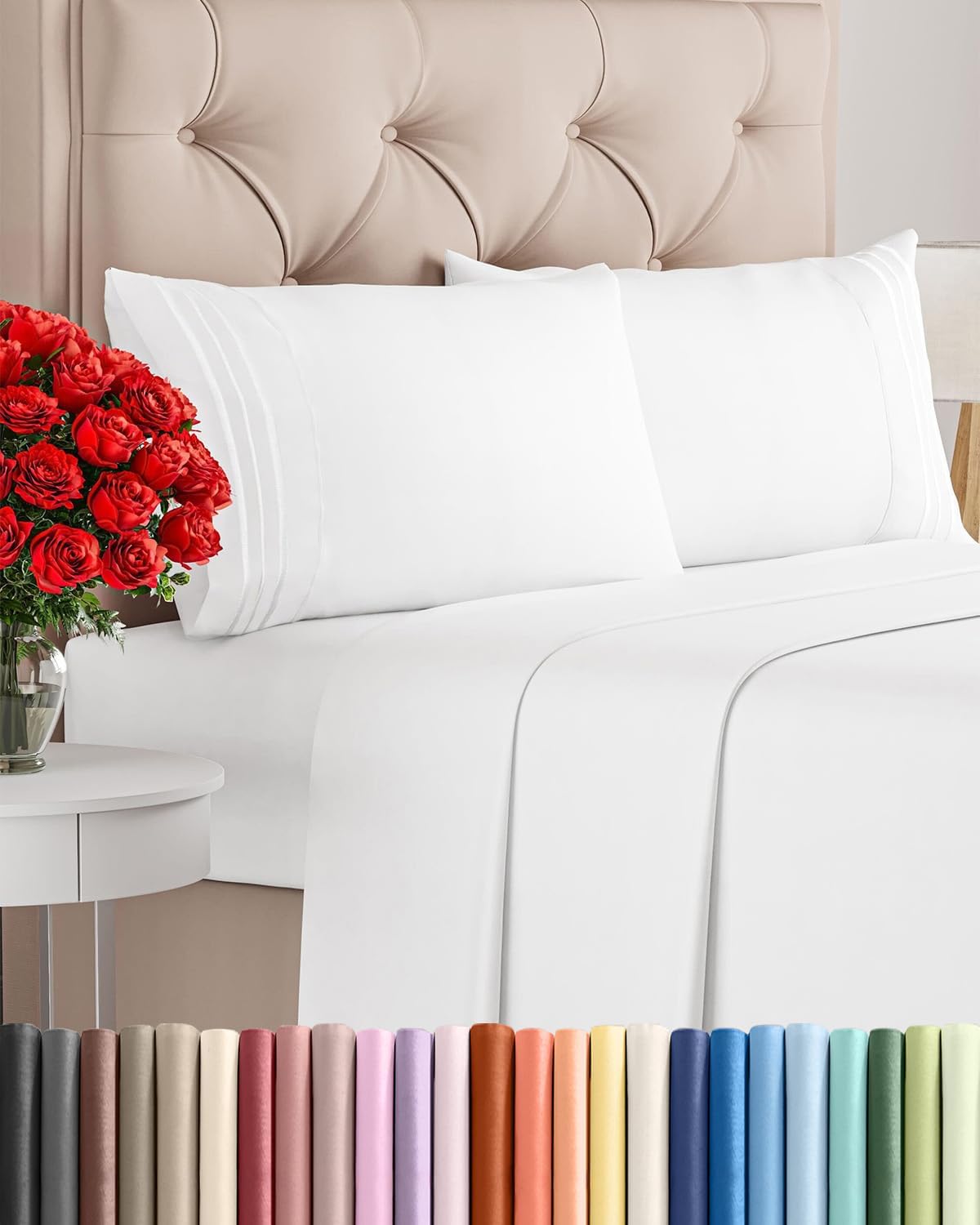 Queen Size 4-Piece Sheet Set | Skiennix Comfy Cooling Bed Sheets - Ultra-Soft, Wrinkle-Free, Deep Pockets - Hotel Luxury Bedding in White