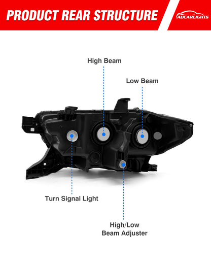 ADCARLIGHTS 2016-2023 Toyota Tacoma Headlight Assembly, Black Housing Amber Reflector IP65 Waterproof Dustproof Fits Non-LED DRL Models Only Driver and Passenger Side (Bulbs Not Included)（W/O Bulbs）