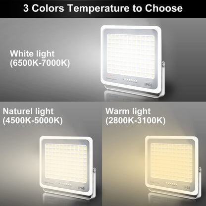 300W Solar Flood Lights Outdoor, 2-Pack 30000LM Dimmable Solar Security Lights with Remote, 3000K-7000K Color Changing, 20000mAh Battery, Dusk to Dawn, IP66 Waterproof, for Yard, Barn, Garage, Pool