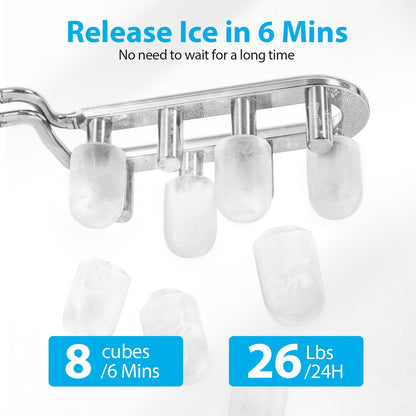 Aeitto Ice Maker Countertop 26lbs/24H, Ice Machine 8 Ice Cubes Ready in 6 Mins, 2 Sizes of Bullet Ice Portable Ice Makers with Basket & Scoop, Auto Self-Cleaning for Home/Kitchen/Office Stainless
