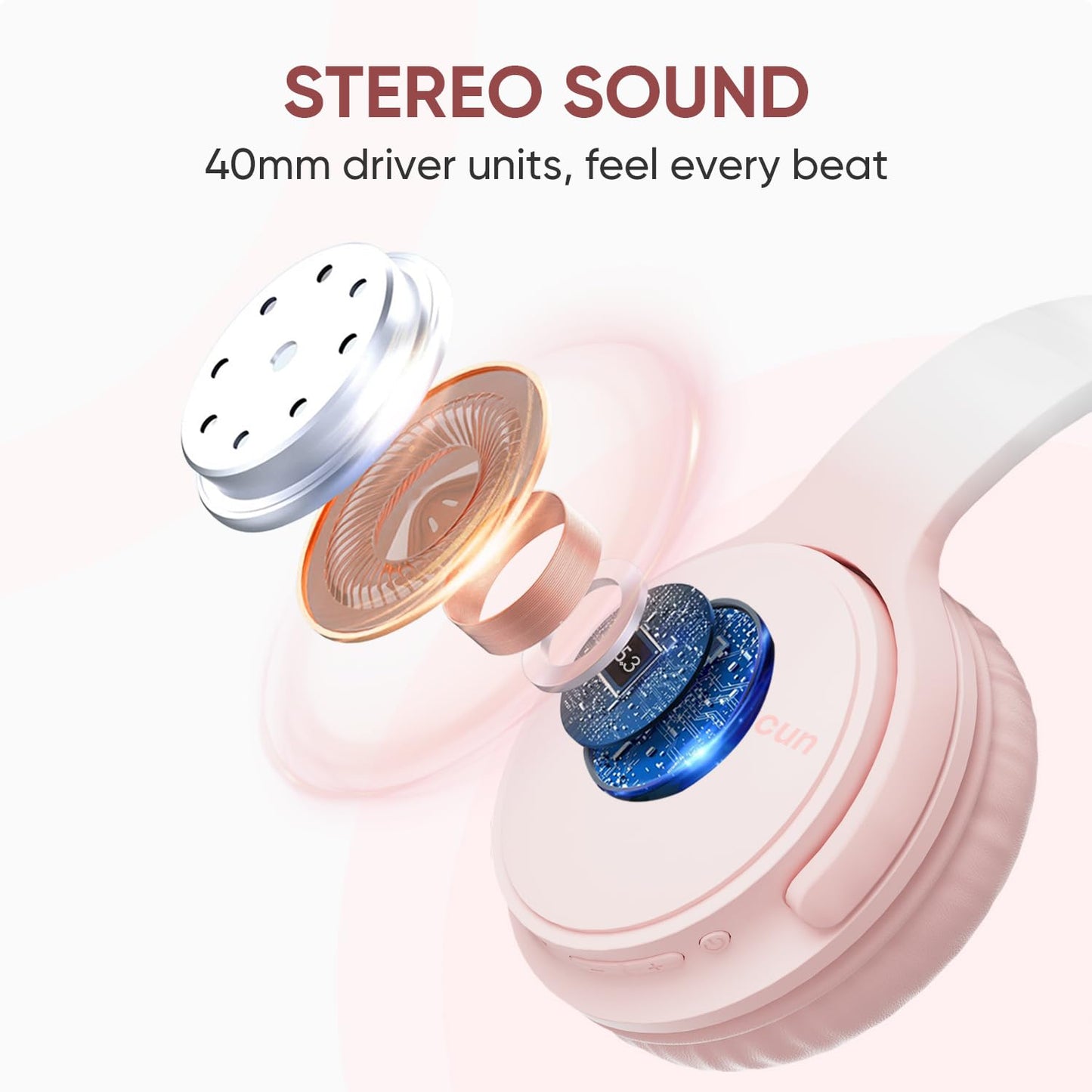 Gankoii Wireless Headphones, Bluetooth Over Ear Headsets with Microphone, Hi-Fi Audio, 60H Playtime, Touch Control, Foldable Lightweight, On-Ear Headphones for Girls Women, Travel, Work,