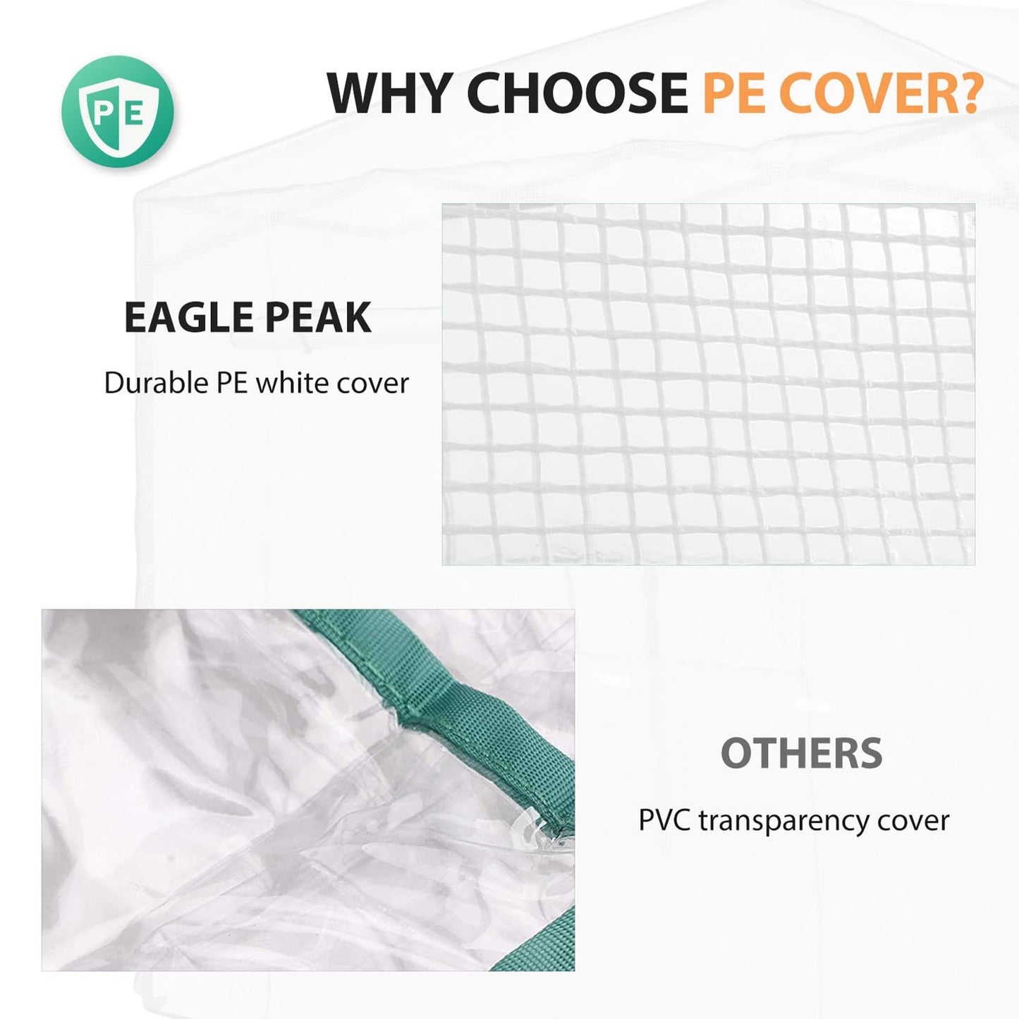 EAGLE PEAK Replacement Cover for 6x4 Portable Pop up Greenhouse with Polyester Reinforced Corners, Front Roll-Up Zipper Entry Door and 2 Roll-Up Side Windows (Frame Not Included), Green/White